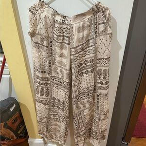 POL Cream and Brown Patterned Wide Leg Pants